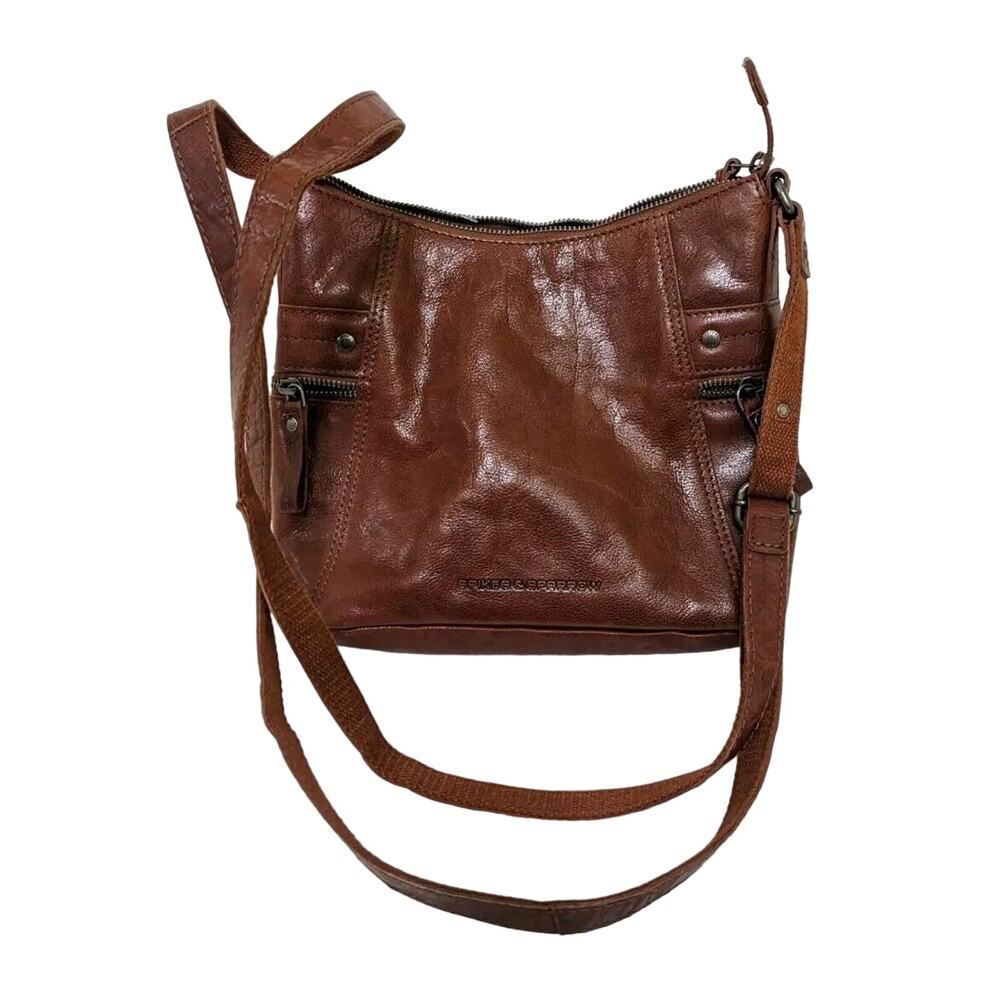 Spikes and Sparrow brown leather medium crossbody Shoulder Bag Purse